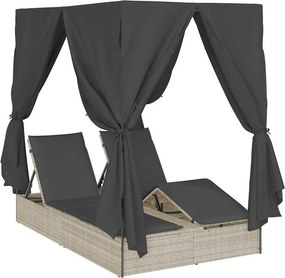 vidaXL Dupla napozóágy Világosszürke 205 x 129 x 200 cm polirattan