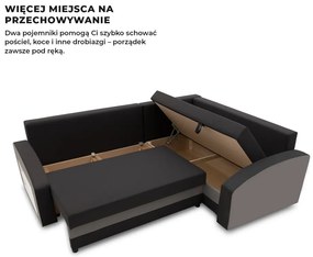 Grande sarokkanapé polcokkal , polc a bal karfaban, jobboldali, szövet anyag, bonell töltet, fekete - szürke