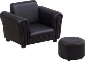 HOMCOM Gyerek Fotel Lábpihentetővel - Gyerek Sofá Mini Sofá 1,5-3 Éveseknek, Fából, Fekete, 54 x 42 x 41 cm | Aosom