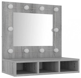 szürke sonoma színű tükrös szekrény LED-ekkel 60 x 31,5 x 62 cm