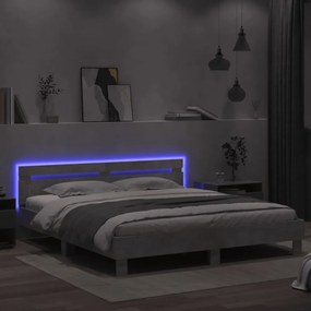 betonszürke ágykeret fejtámlával és LED-del 160 x 200 cm