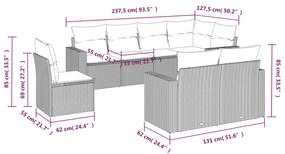 8 részes fekete polyrattan kerti ülőgarnitúra párnákkal
