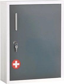 kleankin Fali Gyógyszeres Szekrény 2 Polccal, 3 Szinttel, Zárható Ajtóval, 2 Kulccsal, Acél 40 x 15 x 53.5 cm Fehér és Szürke | Aosom