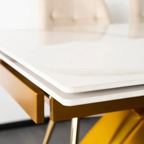 Fehér Márványhatású Bővíthető Kerámia Asztal Arany Lábbal. LUIGI 160-240 cm