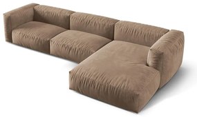 Világosbarna bársony moduláris sarokkanapé (jobb oldali-heverő résszel) Martina – Micadoni