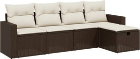 vidaXL 5 részes barna polyrattan kerti ülőgarnitúra párnával