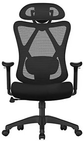 Irodai ergonomikus szĂ©k, ĂĄllĂthatĂł derĂ©ktĂĄmasszal Ă©s fejtĂĄmlĂĄval, fekete