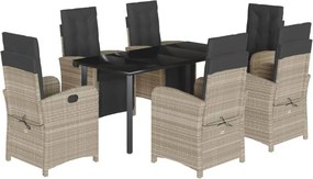 vidaXL 7 részes világosszürke polyrattan kerti étkezőszett párnával