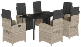 vidaXL 7 részes világosszürke polyrattan kerti étkezőszett párnával