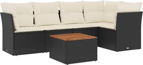 vidaXL 6 részes fekete polyrattan kerti ülőgarnitúra párnákkal