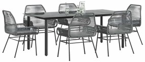 vidaXL 7 részes szürke polyrattan üveg kerti étkezőgarnitúra párnával