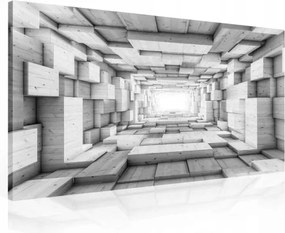 Vászonkép 100x75 Alagút 3D geometrikus minta absztrakt fekete fehér mélység kubik