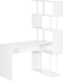 HOMCOM Sarokasztal Tárolószhelves Modern Kortárs L-alakú Számítógépasztal Fa Polcok 120 x 80 x 176 cm Fehér | Aosom