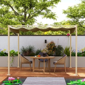 Outsunny 3 x 3 m-es Kerti Pergola Kihúzható Csúszó Pergolával, mágneses rögzítéssel, 180g/m² magas sűrűségű poliészter ponyva, UPF30+ napernyő, terasz