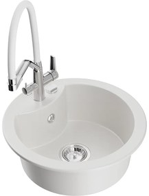 Mexen Diego egykamrás gránit mosogató Duo konyhai csappal, fehér - 6512-20-671701-02