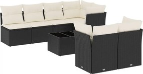 vidaXL 8 részes fekete polyrattan kerti ülőgarnitúra párnákkal