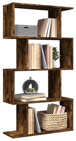 4 szintes füstös tölgy fa elválasztó könyvespolc 70x24x129 cm