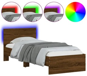 barna tölgy színű ágykeret fejtámlával és LED-ekkel 75 x 190 cm