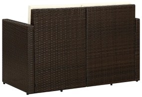 Barna kétszemélyes polyrattan kerti kanapé párnákkal