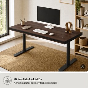Elektromos ülő-álló íróasztal fiókkal és Qi vezeték nélküli töltővel fekete/dió, 1400 mm: ELLIS