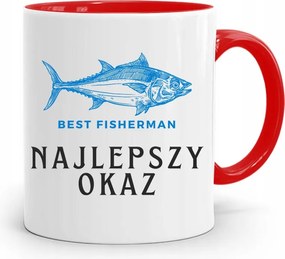 Piros Horgász Bögre Legjobb Példány nyomtatott fényképpel