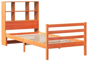 viaszbarna tömör fa könyvespolcos ágy matrac nélkül 90 x 190 cm