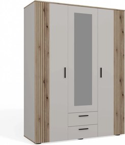 Ava 150 gardróbszekrény, 150 cm, tükörrel, 2 fiók, bordázott front, tölgy - kasmír