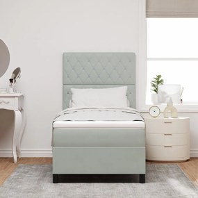 Boxspring Ágy Matrac Könnyű Szürke Egyszemélyes Bársonyos