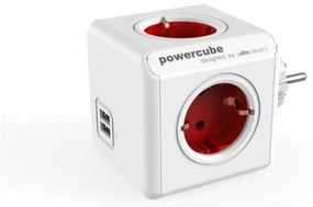 Elosztó, 4 aljzat, 2 USB csatlakozó, ALLOCACOC PowerCube Original USB DE, fehér-piros (ELA1202FP)