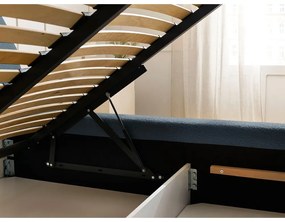 Sötétkék kárpitozott ágyneműtartós franciaágy ágyráccsal 140x190 cm Orlane – Bobochic Paris