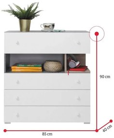 SIGMAR 4 gyerekszoba, beton/fehér/tölgy