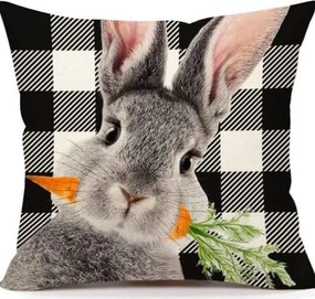 Lenvászon párnahuzat 45 x 45 cm Nyúl Black &amp; white POD236