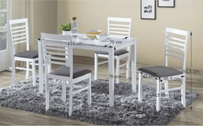 Étkezőgarnitúra, MDF fehér/szürke szövet, BRISBO 1+4