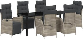 vidaXL Kert étkező szett párnával 7 pcs Világosszürke polirattan