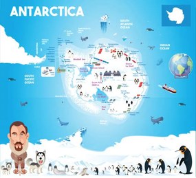 Illusztráció Map of Antarctica with Penguins and, drmakkoy