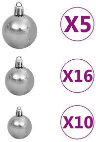 csuklópántos műkarácsonyfa 300 LED-del és gömbökkel 270 cm