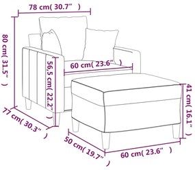 sárga bársony kanapéfotel lábtartóval 60 cm