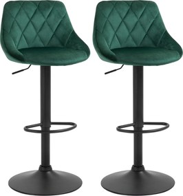 HOMCOM 2db Bárszék Magasságállítással, Fém Alappal és Műbőr Üléssel, Modern Forgószékek Hátpárnával és Lábpárral 46x48x83-104cm, Sötét Zöld | Aosom