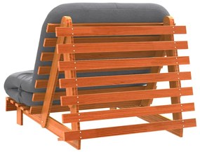 viaszbarna tömör fenyőfa futon kanapéágy matraccal 100x206x11cm