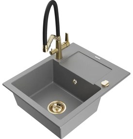 Mexen Enzo egymedencés gránit mosogató csepegtetővel és konyhai csappal Duo, szürke - 6506-71-671701-57-G