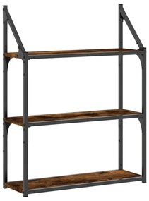 3 szintes füstös tölgy színű szerelt fa falipolc 60x21x78,5 cm