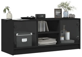 fekete TV-szekrény üvegajtókkal 102 x 37 x 42 cm