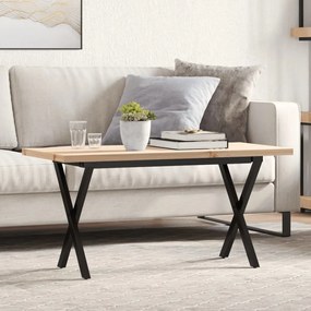 Tömör fenyőfa és acél X-vázú dohányzóasztal 100x50x45,5 cm