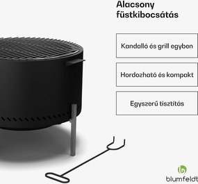 Blumfeldt Ignite Pure tűzhely, alacsony füstölés, grillrács, rozsdamentes acél, hordozható, esővédő fedél, fogantyúk
