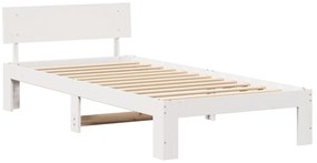 ágykeret fejtámlával Fehér 90x190 cm Tömör fenyőfa