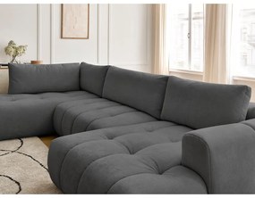 Sötétszürke kinyitható-tárolóhelyes sarokkanapé (bal oldali-U alakú) Fuji – Bobochic Paris