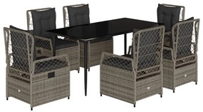 vidaXL 7 részes szürke polyrattan kerti étkezőgarnitúra párnával