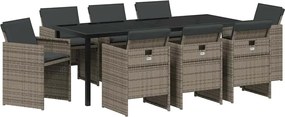 vidaXL Kert étkező szett párnával 9 pcs Szürke polirattan