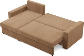 Zeus sarokkanapé, 2 ágyneműtartóval, egyenes kartámasz, szövet anyag, univerzális oldal, bonell töltet, barna