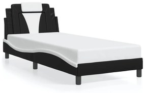 fekete és fehér műbőr ágykeret LED-világítással 90 x 200 cm